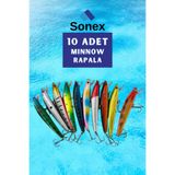 Sonex Suni Balık Yemi 10’Lu Minnow Rapala Seti 10 Cm 9 Gr 1 M Dalış Karbon Çelik İğneli