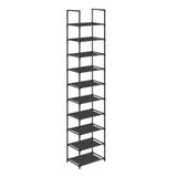 SONGMICS 10 katlı ayakkabı rafı, ayakkabı standı, yerden tasarruf sağlayan ayakkabı saklama, 33 x 33 x 173 cm, metal çerçeve, dokuma olmayan kumaş raflar, koridor, yatak odası, siyah LSR110B02