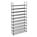 SONGMICS 10 seviyeli ayakkabı rafı, 50 çifte kadar metal ayakkabı saklama yeri, oturma odası, koridor ve giyinme odası için ayakkabı düzenleyici, 92 x 30 x 194 cm, siyah LSA10BK
