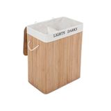 Songmıcs 100L (62,5 x 52 x 32 Cm) Çamaşır Sepeti Bambu Katlanabilir Çamaşır Kutusu, 2 Bölmeli, Çıkarılabilir Çamaşır Sepeti, Çıkarılabilir Çamaşır Sepeti., Bambu, Natürel, LCB64Y