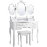 Songmics 3 Aynalı Tabureli Tuvalet Masası, 7 Çekmece, Eğim Koruması, Lüks, 145 x 90 x 40 Cm, RDT91W - Standart