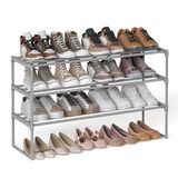 Songmics 3 Katmanlı Ayakkabı Rafı, Ayakkabı Saklama Düzenleyici, Metal Saklama Rafı, 12 İle 15 Çift Ayakkabıya Uygun, 30,5 x 92 x 55 cm, Gri Lsa303G01