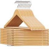 Songmıcs Ahşap Elbise Askıları, 10'Lu Set, Masif Ahşaptan Elbise Askıları, Ceket Askıları, Omuz Bölgesinde Çentikler, Kaymaz, Ceketler, Gömlekler, 360° Döndürülebilen Kancalar İçin, Beyaz Crw03w10 | E