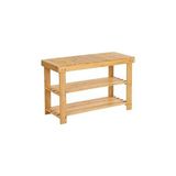 Songmics Ayakkabı Rafı, Ayakkabı Dolabı, Oturma Banklı, Bambu, 3 Raf Zeminli, 70 x 28 x 45 Cm, Kori - Abanoz