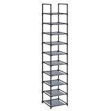 SONGMICS Ayakkabı rafı, ayakkabı düzenleyici, 10 raf, açık dar ayakkabı rafı, 33 x 33 x 173 cm, metal çerçeve, dokunmamış kumaş raflar, koridor, yatak odası, gri LSR110G01