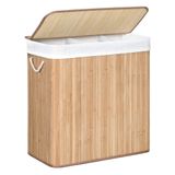 SONGMICS çamaşır sepeti, çamaşır toplayıcı, bambudan yapılmış, kulplu çamaşır sandığı, 3 bölme, klipsli kapak, 150 L, katlanabilir, çamaşır odası, yatak odası, banyo, doğal renk LCB091N01