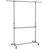 Songmics Elbise Askısı Yüksekliği Ayarlanabilir, Elbise Standı, Uzatılabilir Elbise Askısı, Orta Kısımda Ekstra Çubuk, (101-166) X 49 X (113-198) cm, Gümüş/Gri-Yeşil, Llr401