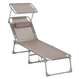Songmıcs GCB192K01 Şezlong, Katlanabilir, 193 x 53 x 29 Cm, Taşıma Kapasitesi 150 Kg, Güneşlik ve Eğilebilir Sırtlık, Bahçe, Havuz, Teras Için, Boz Kahverengi