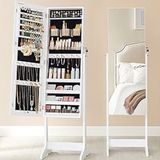 Songmics JJC002W01 Beyaz Ayaklı Aynalı Kilitlenebilir Dolap