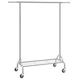 Songmics Metal Elbise Askısı, Ayakkabı Raflı, Tekerlekli, Ağır Yükler Taşıyabilir, 50 Kg Taşıma Kapasiteli, Uzunluk 110,5-150,5 cm, Krom Kaplama Hsr02S