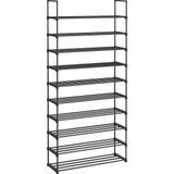 Songmics Songmıcs 10 Seviyeli Ayakkabı Rafı, 50 Çifte Kadar Metal Ayakkabı Saklama Yeri, Oturma Odası, Koridor ve Giyinme Odası Için Ayakkabı Düzenleyici, 92 x 30 x 194 Cm, Siyah LSA10BK - Gri