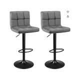 Songmics Songmıcs 2li Set Kadife Bar Tabureleri, Yüksekliği Ayarlanabilir Döner Tabureler, Mutfak Sandalyeleri, Sırtlık ve Ayaklık, Metal Koyu Gri LJB014G01