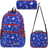 Sonıc 3 Lü Set Okul Çantası Ilk Okul Beslenmeli Erkek - sırt çanta - Mavi - 40x30x18