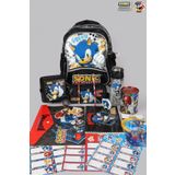 Sonic DEKOMUS İLE LİSANSLI SONIC BÜYÜK BOY OKUL VE KALEM ÇANTASI İLE MATARA,BESLENME KABI KIRTASİYE SETİ