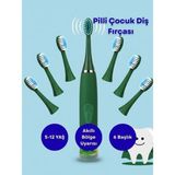 Sonic Pilli Çocuk Diş Fırçası Karikatür Desenli 6 Yedek Başlık + Sessiz + Yumuşak Fırça - Yeşil - Lacivert