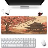 Sonic Touch Ultragrand Japon Kiraz Ağacı ve Japon Evi Dikişsiz Xxl Gaming Oyuncu Masaüstü Pembe Klavye Mouse Pad 40X90CM - Kahverengi