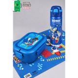 Sonic x Dekomus Lisanslı 600 ML Çift Fonksiyon Kapaklı Çelik Matara,Beslenme Kabı ve Beslenme Örtüsü Seti