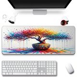 Sonictouch Klavye Mousepad 40X90CM Dikişsiz Pürüzsüz Sıvı Geçirmez Kaymaz Taban Renkli Hayat Ağacı - 1 Adet - Siyah