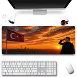 Sonictouch Türk Bayrağına Selam Ilelebet Göklerde Kişiye Özel Fotoğraflı Klavye Mousepad 40X90CM - Siyah