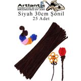 Şönil 30 Cm 25 Li 1 Paket Renkli Tüylü Tel Okul Öncesi Anasınıfı Kreş Hobi Eğitici Şönil Pipo Temizleyici Tüylü Tel