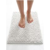 Şönil Banyo Paspası, Mikro Elyaf, Beyaz, 40x60 cm Banyo Halısı, Uzun Tüylü, Yüksek Emicilik, Makinede Yıkanabilir (Beyaz)
