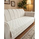 Şönil Bohem Kaymaz Koltuk Örtüsü 90X210 cm | 3 Kişilik Kanepe, Çekyat Örtüsü - 90 x 210 cm - Kemik
