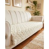 Şönil Bohem Kaymaz Koltuk Örtüsü 90X210 cm | 3 Kişilik Kanepe, Çekyat Örtüsü - 90 x 210 cm - Süt