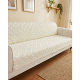Şönil Bohem Kutu Desen Kaymaz Koltuk Örtüsü 180X220 cm | 3 Kişilik Kanepe, Çekyat Örtüsü - 180 x 215 cm - Süt