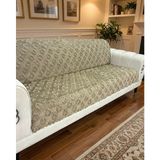 Şönil Bohem Kutu Desen Kaymaz Koltuk Örtüsü 180X220 cm | 3 Kişilik Kanepe, Çekyat Örtüsü - 180 x 215 cm - Vizon