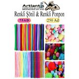 Şönil ve Ponpon Seti 1 Paket Pastel Metalik ve Ana Renkler 30 cm 75 Adet Pastel Metalik ve Ana Renkler Pon Pon 250 Adet