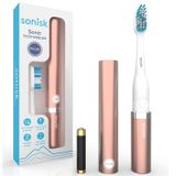 Sonisk Pulse | Akülü Elektrikli Diş Fırçası | Sonic Teknolojisi | 1x Pil, 2X Fırça Başlığı, 1x Seyahat Çantası Dahildir | Dakikada 31.000 Vuruş | Taşınabilir Boyut | Pembe Altın