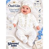 Sönmez Bebe Erkek Bebek Mevlüt Takımı Özel Gün Papyonlu Saten Detaylı Şapkalı Tulum Seti 1-3AY - Bebek Hediyelik - Ekru - Ekru - 1 - 3 Ay