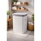 sonnenflügel Kirli Çamaşır Sepeti Bambu Dikdörtgen 50 litre (Ekose ve Beyaz Renk Seçeneği)