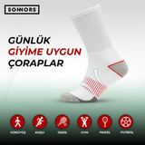 Sonnors Termal Tabanlı Kadın Erkek Kışlık Beyaz Dizaltı Çorap 3 Çift Çizgili Pamuk Polyester - 35 - 38