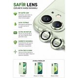 Sonreir iPhone 11 / 12 / 12 Mini Açık Yeşil Metal Kamera Lens Koruyucu Safir Cam Ultra Net HD