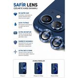 Sonreir iPhone 11 / 12 / 12 Mini Koyu Mavi Metal Kamera Lens Koruyucu Safir Cam Ultra Net HD