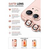 Sonreir iPhone 11 / 12 / 12 Mini Pembe Metal Kamera Lens Koruyucu Safir Cam Ultra Net HD