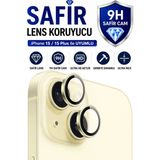 Sonreir iPhone 15 / 15 Plus Sarı Metal Kamera Lens Koruyucu Safir Cam Ultra Net HD