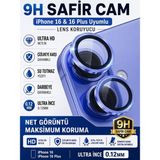 Sonreir iPhone 16 / 16 Plus Deniz Mavisi Metal Kamera Lens Koruyucu Safir Cam Ultra Net Hd
