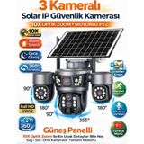 Sonreir RX99 3 Kameralı 3 Motor PTZ 4G Sim Kartlı Solar Güvenlik Kamerası Dış Mekan Gece Görüş Güneş Panelli - Siyah