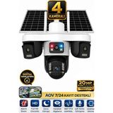 Sonreir Trio 4 Kameralı 20MP 4g Sim Kartlı Güvenlik Kamerası Çift Solar Panelli Gece Görüşlü Güneş Enerjili - Beyaz