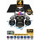 Sonreir Trio-459 4 Kameralı 20MP 4G Sim Kartlı Güvenlik Kamerası Çift Solar Panelli Güneş Enerjili Kamera