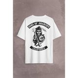 Sons Of Anarchy California Skull Hayalet Sırt Ön Baskılı Oversize Tişört Unisex T-Shirt Beyaz M
