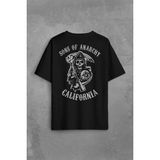 Sons Of Anarchy California Skull Hayalet Sırt Ön Baskılı Oversize Tişört Unisex T-Shirt - Siyah