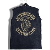 Sons Of Anarchy Sırt Baskılı Yıkamalı Kolsuz Tişört, Unisex Soa Yazılı Sıfır Kollu Vintage Atlet - XS - Siyah