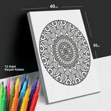 Sonsuz Desen 40X50 Mandala Tuval Boyama Seti - 12'li Keçeli Kalem Ile Birlikte -