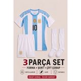 Sonvadi Arjantin Messi 24/25 Sezon Çocuk Futbol Forması 3'lü Set Forma + Şort + Çorap - 9 - 10 Yaş - Siyah