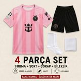 Sonvadi Inter Miami Messi Yeni Sezon Çocuk Futbol Forması 4'lü Set Forma + Şort + Çorap + Bileklik - 11 - 12 Yaş - Siyah