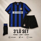 Sonvadi Inter Milan Ronaldo 24/25 Sezon Çocuk Futbol Forması 3'lü Set Forma + Şort + Çorap - 9 - 10 Yaş - Siyah