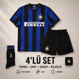 Sonvadi Inter Milan Ronaldo 24/25 Sezon Çocuk Futbol Forması 4'lü Set Forma + Şort + Çorap + Bileklik - 11 - 12 Yaş - Siyah